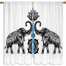 Stylized Decorated Elephants And Lotus Flower Window Curtains 101323050