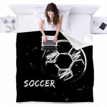 Stylized Image Of Soccer Ball On Black Background Vector Illustration In Grunge Style For Sporty Design Blankets 193253301