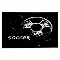 Stylized Image Of Soccer Ball On Black Background Vector Illustration In Grunge Style For Sporty Design Rugs 193253301
