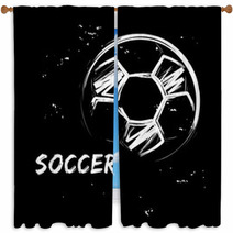 Stylized Image Of Soccer Ball On Black Background Vector Illustration In Grunge Style For Sporty Design Window Curtains 193253301