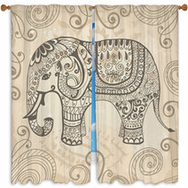 Stylized Lacy Elephant Window Curtains 46074090