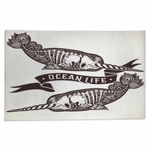 Stylized Skeleton Narwhal Rugs 98760460