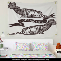 Stylized Skeleton Narwhal Wall Art 98760460