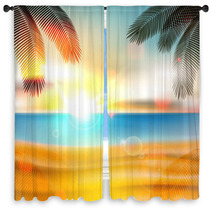 Summer Beach Background - Vector Window Curtains 66870015