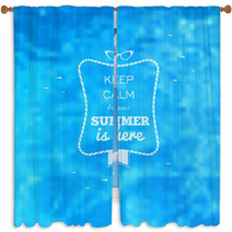 Summer Card Blue Water Pool Blurry Background Window Curtains 64689315