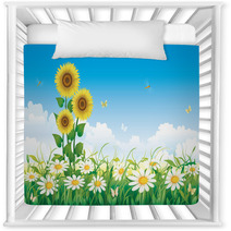 Summer Meadow With Daisies And Sunflowers Nursery Decor 65112527
