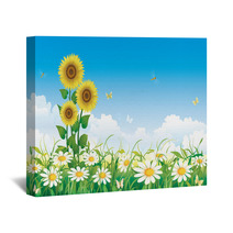 Summer Meadow With Daisies And Sunflowers Wall Art 65112527