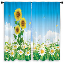 Summer Meadow With Daisies And Sunflowers Window Curtains 65112527