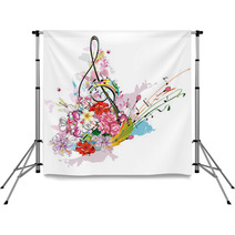 Summer Music With Flowers And Butterfly Colorful Splashes Backdrops 108352468