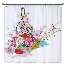 Summer Music With Flowers And Butterfly Colorful Splashes Bath Decor 108352468