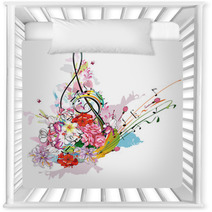 Summer Music With Flowers And Butterfly Colorful Splashes Nursery Decor 108352468