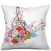 Summer Music With Flowers And Butterfly Colorful Splashes Pillows 108352468