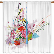 Summer Music With Flowers And Butterfly Colorful Splashes Window Curtains 108352468