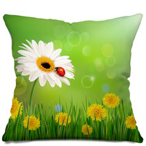 Summer Nature Background With Ladybug On White Flower. Vector. Pillows 52990596