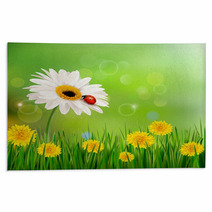 Summer Nature Background With Ladybug On White Flower. Vector. Rugs 52990596