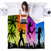 Summer Night Disco-party On A Four-color Background Blankets 14235233