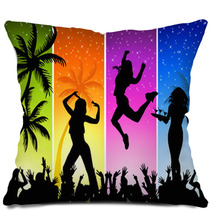 Summer Night Disco-party On A Four-color Background Pillows 14235233