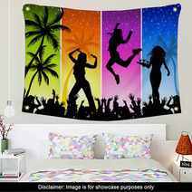Summer Night Disco-party On A Four-color Background Wall Art 14235233