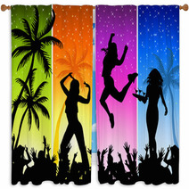 Summer Night Disco-party On A Four-color Background Window Curtains 14235233
