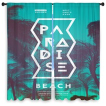 Summer Party Poster Design Template With Palm Trees Silhouettes Modern Style Vector Illustration Window Curtains 118769827