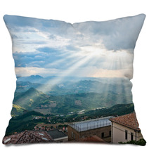 Sun Rays Shining Down On Hills In San Marino Pillows 68794728