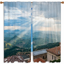 Sun Rays Shining Down On Hills In San Marino Window Curtains 68794728