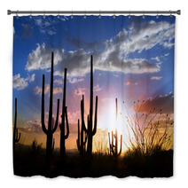 Sun Set And Saguaro Cactus In Saguaro National Park Bath Decor 34476609