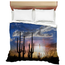 Sun Set And Saguaro Cactus In Saguaro National Park Bedding 34476609