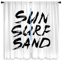 Sun Surf Sand Ink Freehand Lettering Window Curtains 143758584