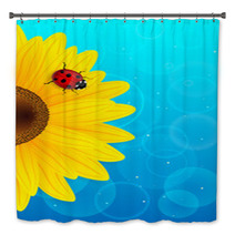 Sunflower And Ladybird On Blue Background. Bath Decor 52973650