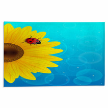 Sunflower And Ladybird On Blue Background. Rugs 52973650