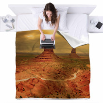 Sunrays Through Clouds At Sunset, Monument Valley Blankets 4332209