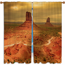 Sunrays Through Clouds At Sunset, Monument Valley Window Curtains 4332209
