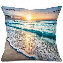 Sunrise Over Beach In Cancun Pillows 64168411