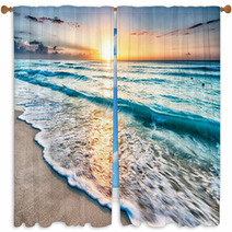 Sunrise Over Beach In Cancun Window Curtains 64168411