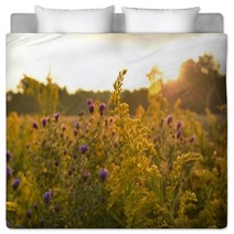 Sunrise Over Beautiful Country Field And Roadside Flowers Bedding 122797647