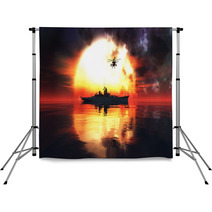 Sunset And Militaryboat Backdrops 97544169