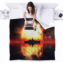 Sunset And Militaryboat Blankets 97544169