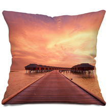 Sunset At Maldivian Beach Pillows 61961137