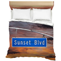 Sunset Blvd Overhead Street Sign With Dusk Sky Bedding 53966468