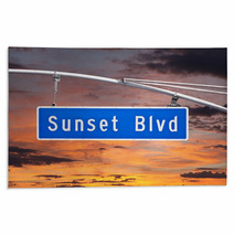 Sunset Blvd Overhead Street Sign With Dusk Sky Rugs 53966468