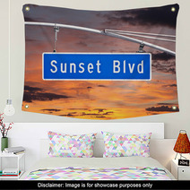Sunset Blvd Overhead Street Sign With Dusk Sky Wall Art 53966468