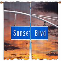 Sunset Blvd Overhead Street Sign With Dusk Sky Window Curtains 53966468