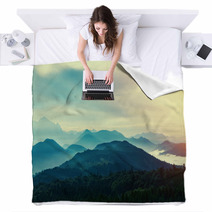 Sunset In Mountains Blankets 59705378