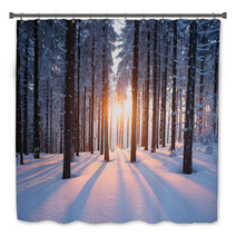 Sunset In The Wood In Winter Period Bath Decor 64819783