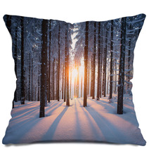 Sunset In The Wood In Winter Period Pillows 64819783