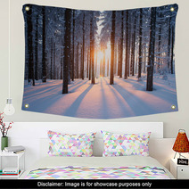 Sunset In The Wood In Winter Period Wall Art 64819783