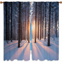 Sunset In The Wood In Winter Period Window Curtains 64819783
