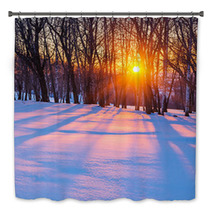 Sunset In Winter Forest Bath Decor 72918367