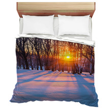 Sunset In Winter Forest Bedding 72918367